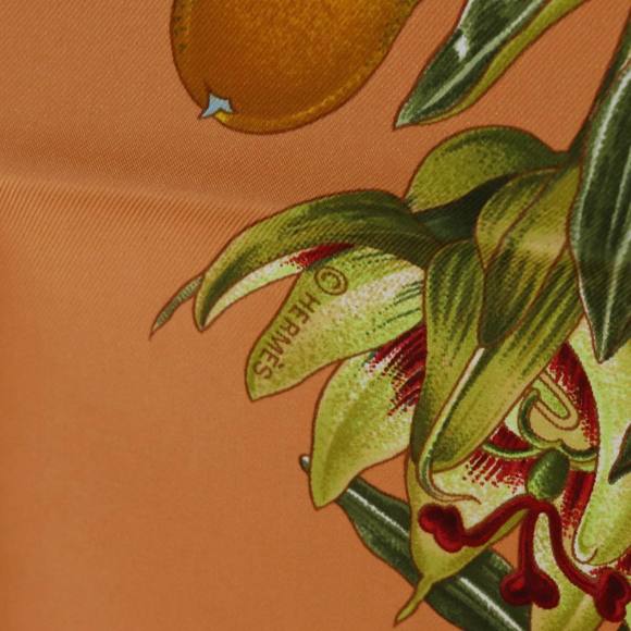HERMES Carre 90 PASSIFLORES Scarf Silk Orange Auth am5974 - Picture 14 of 16
